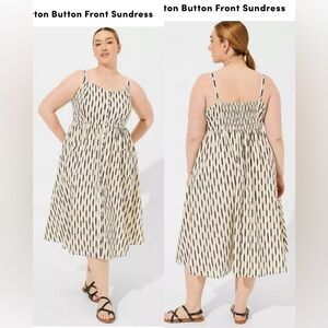 NWT Torrid Midi Cotton Button Front Sundress in Ikat Black , size 2X/18-20